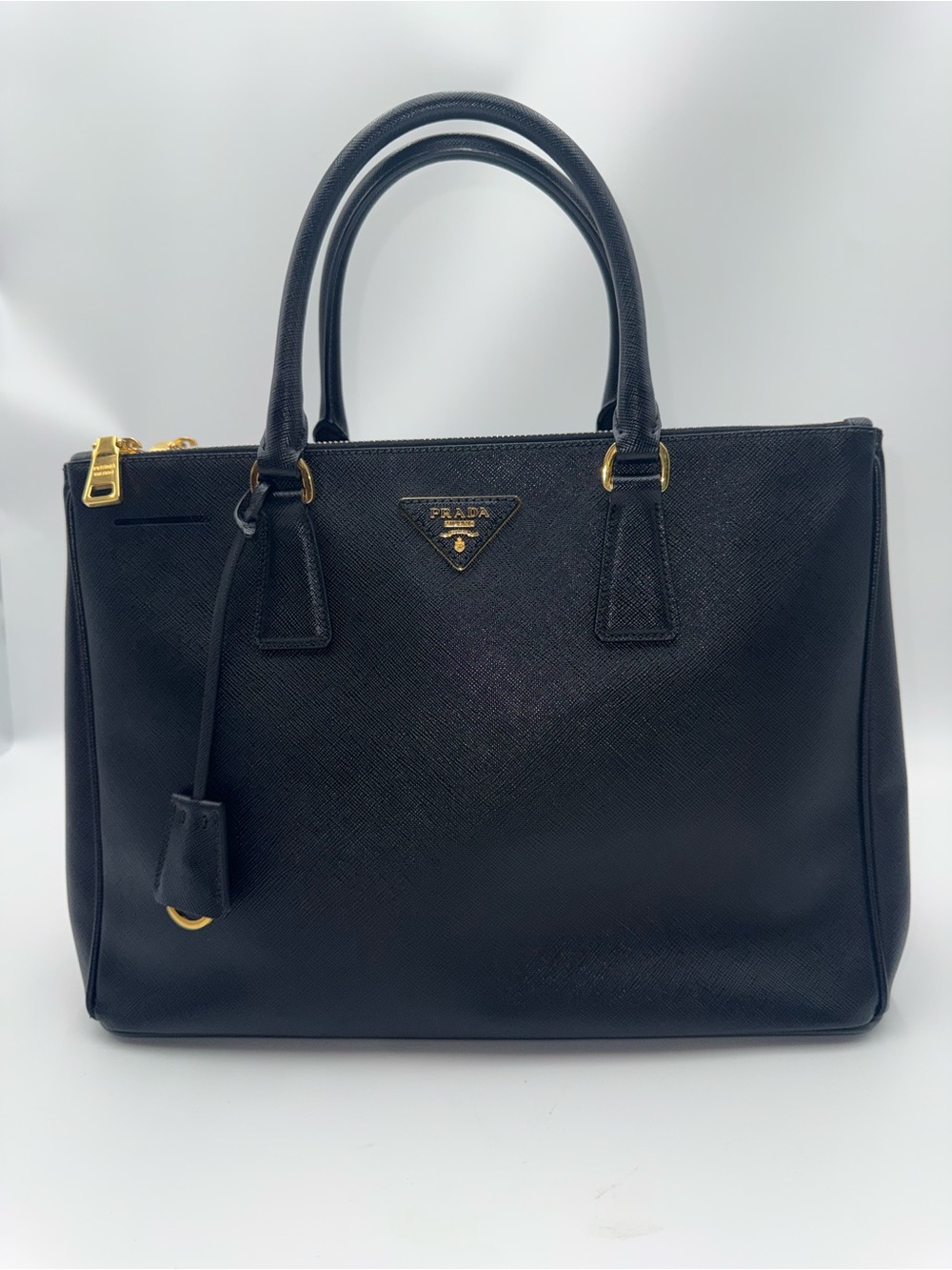 Prada Black Saffiano Leather Satchel with Gold Hardware